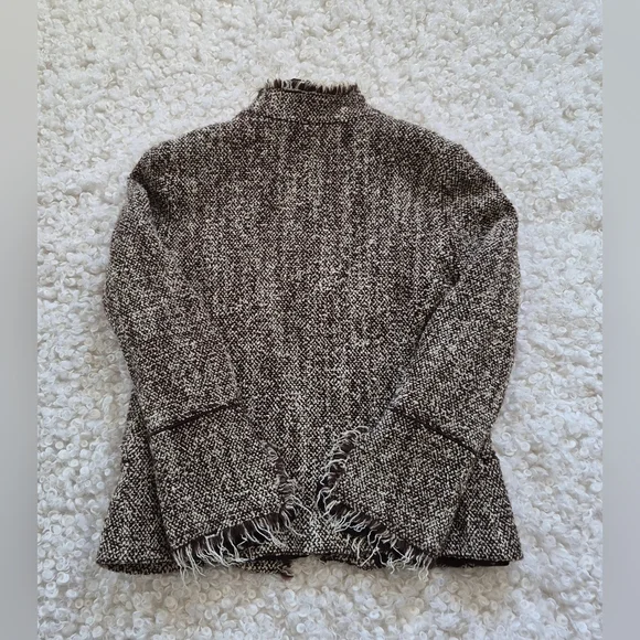 Lafayette 148 Tweed Fringe Jacket US 6 Brown Tan Academic Classic Chic Blazer - Picture 11 of 13